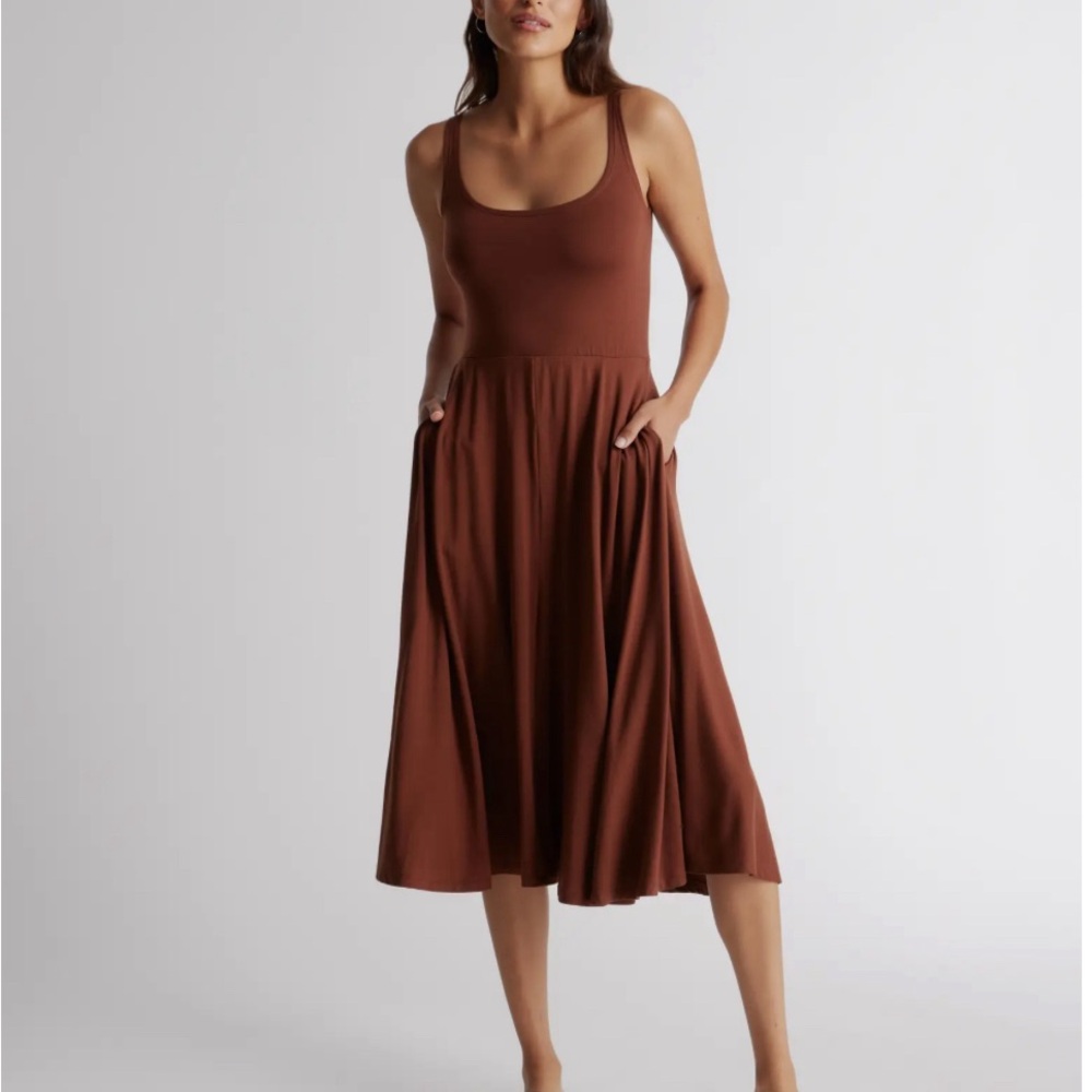 Quince Brown Scoop Neck Midi Tank Dress